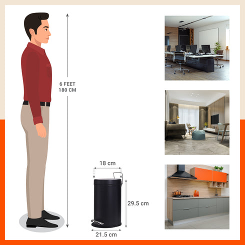 Bathla Accord Black Step Dustbin for Home, Office & Kitchen - 5 Litres | Heavy-Duty Step Bin with Foot Pedal | Durable & Hands-Free Waste Bin